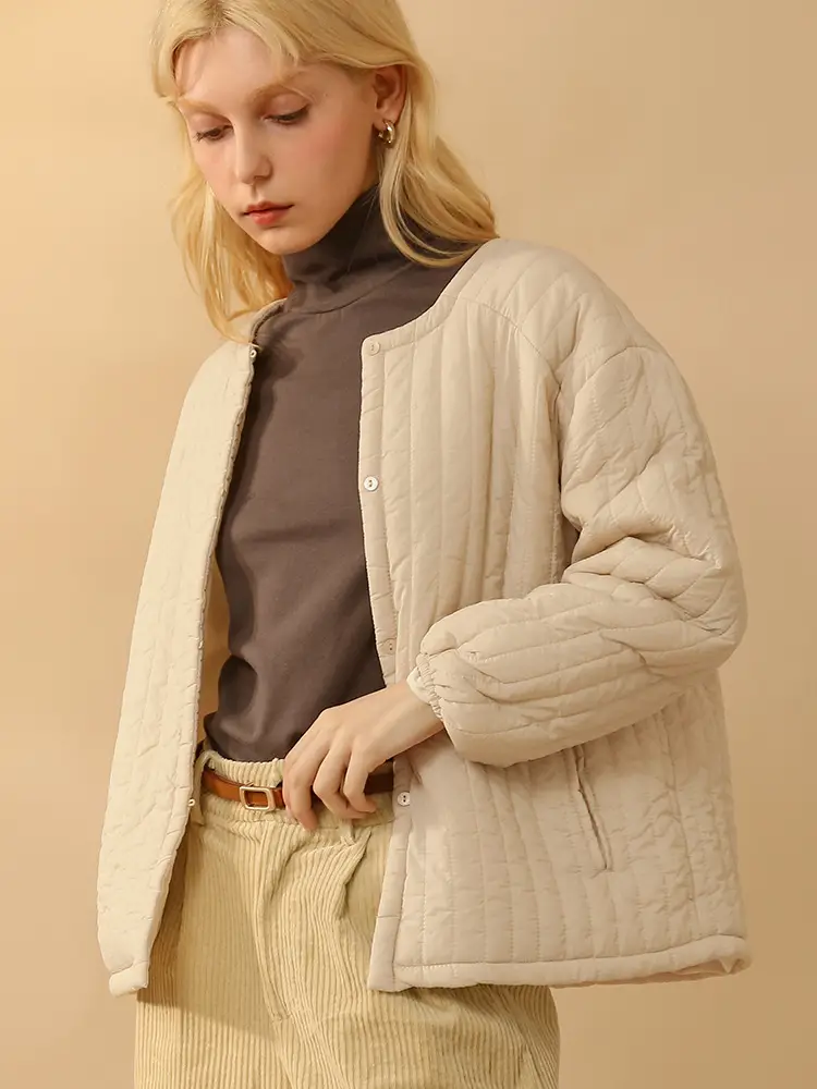 Women's Premium High-Neck Puffer Jacket Beige - Image 9