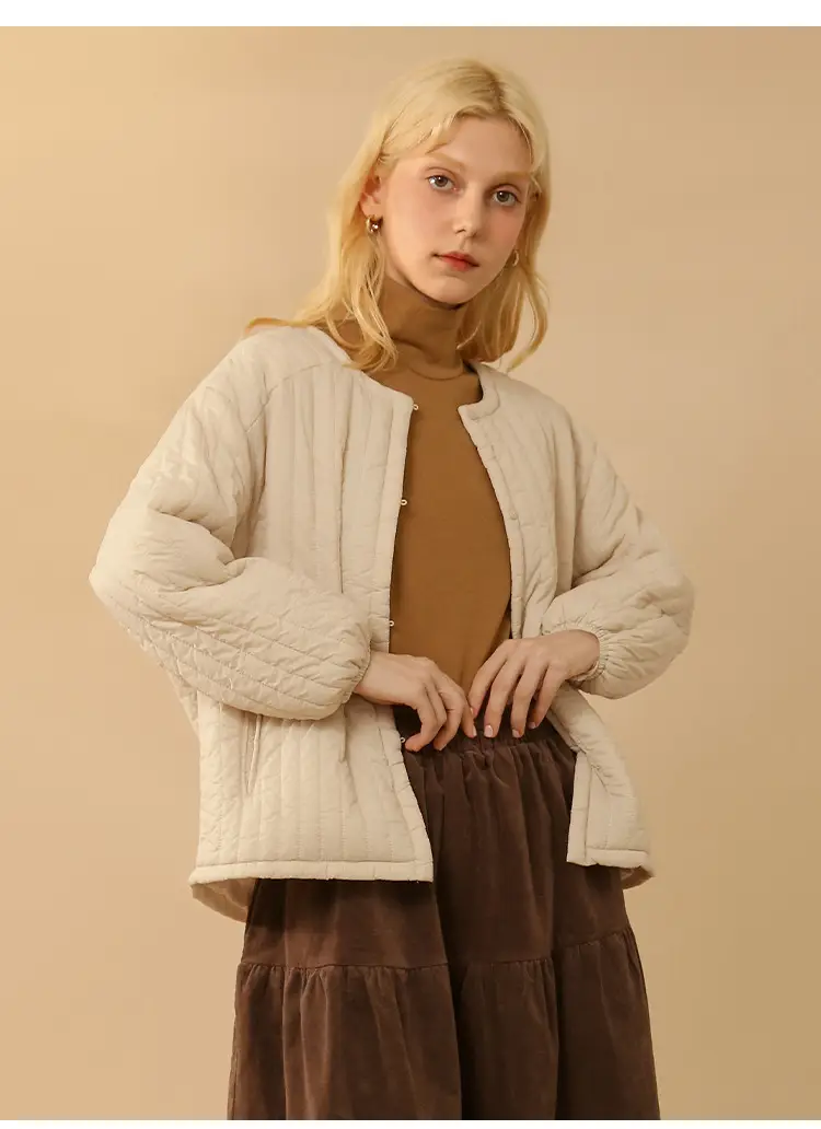 Women's Premium High-Neck Puffer Jacket Beige — feature 17