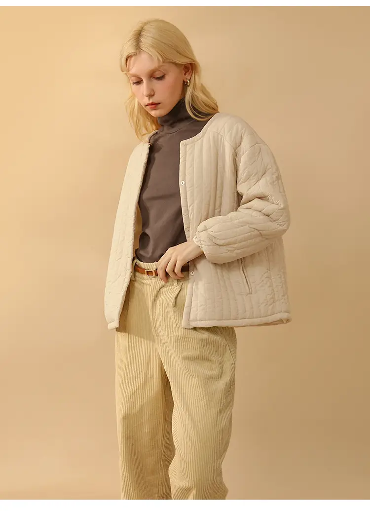Women's Premium High-Neck Puffer Jacket Beige — feature 19
