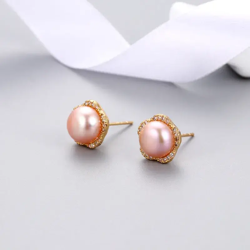 Pearl Flower Stud Earrings for Women - Image 2