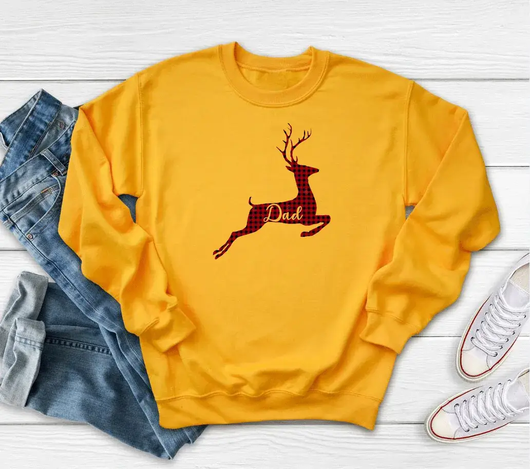 Men Black Deer Print Sweatshirt Dad Theme - Image 4