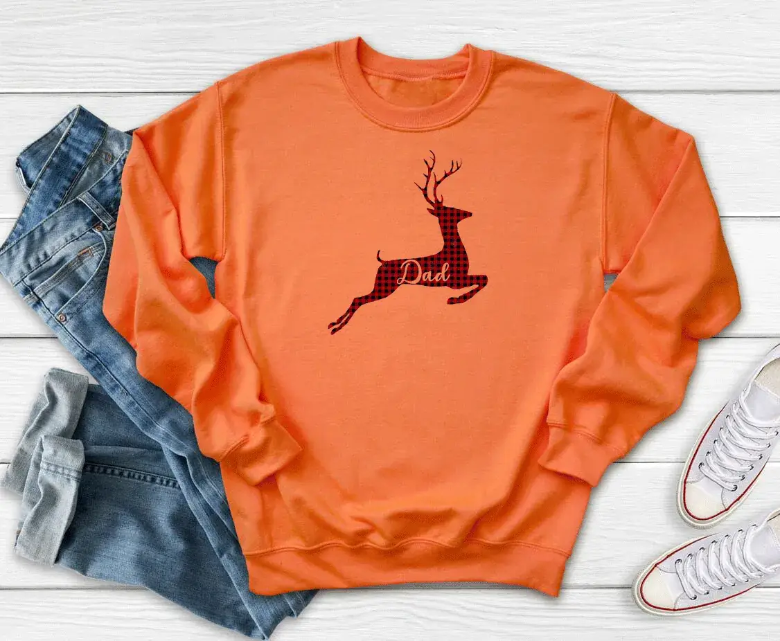 Men Black Deer Print Sweatshirt Dad Theme - Image 5