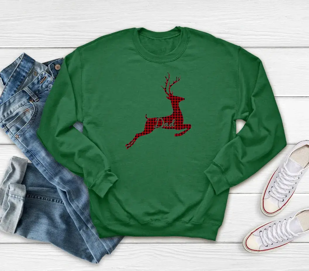Men Black Deer Print Sweatshirt Dad Theme - Image 7