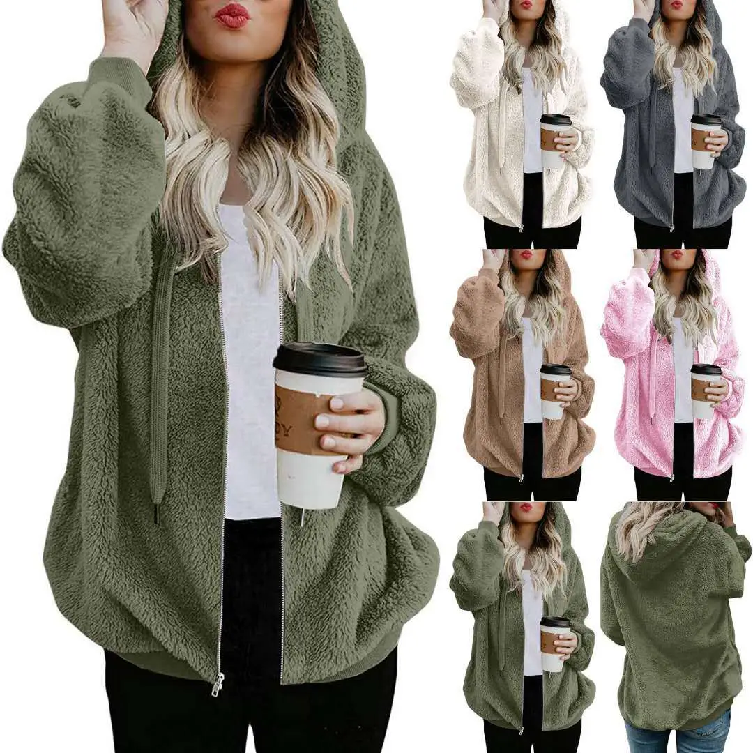 Women's 2020 Plush Hooded Sweater Brown - Image 8