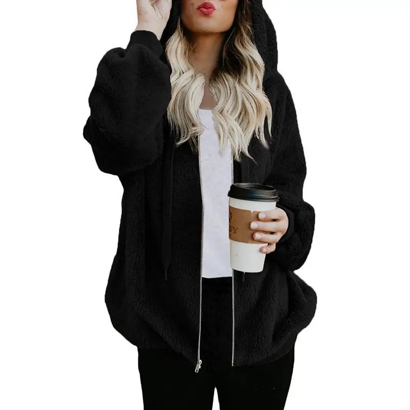 Women's 2020 Plush Hooded Sweater Brown - Image 9
