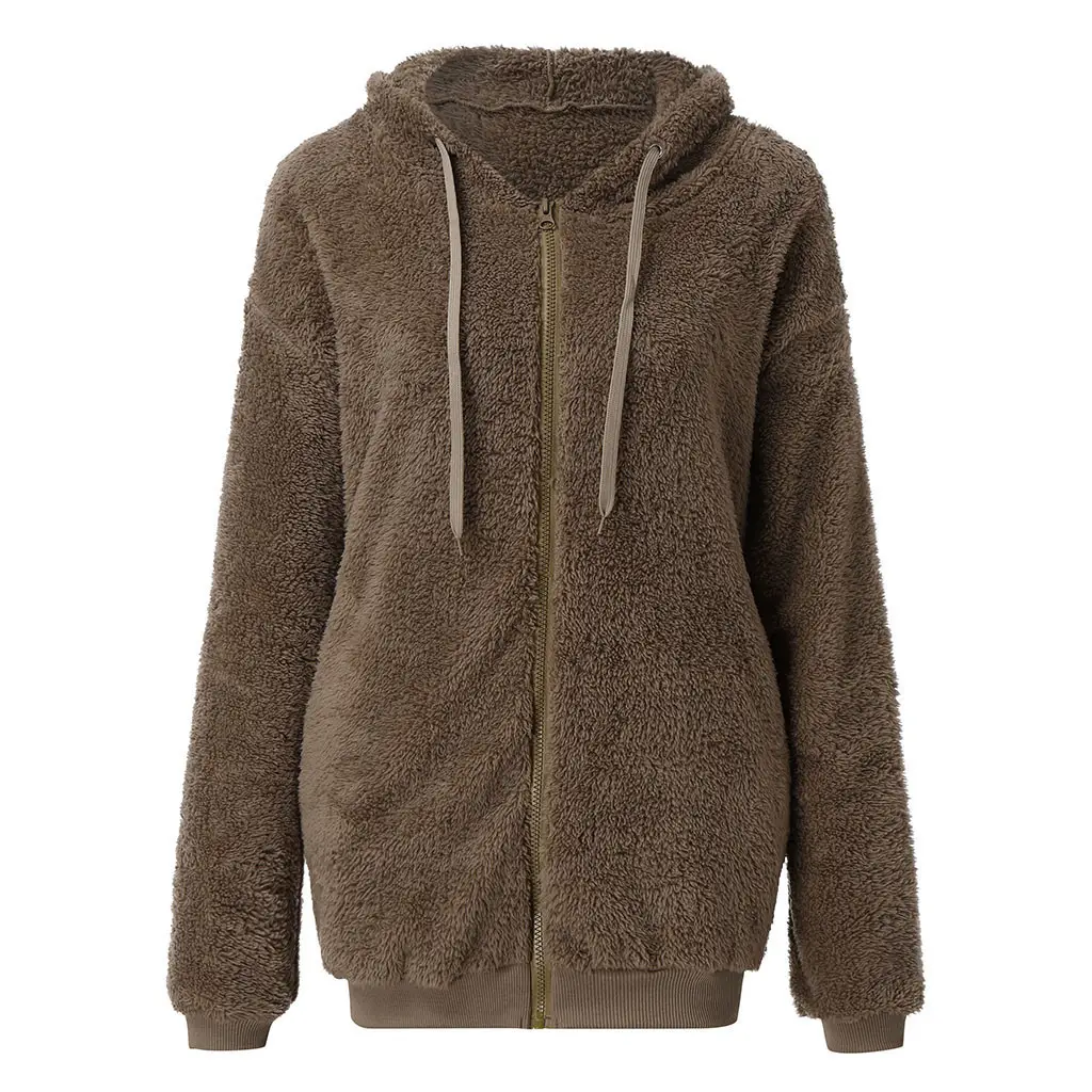 Women's 2020 Plush Hooded Sweater Brown - Image 2
