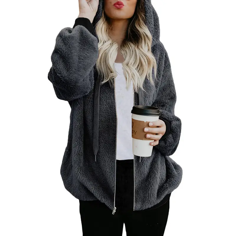 Women's 2020 Plush Hooded Sweater Brown - Image 4