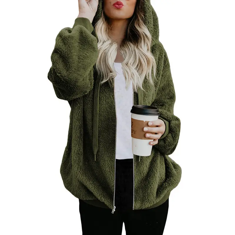 Women's 2020 Plush Hooded Sweater Brown - Image 5