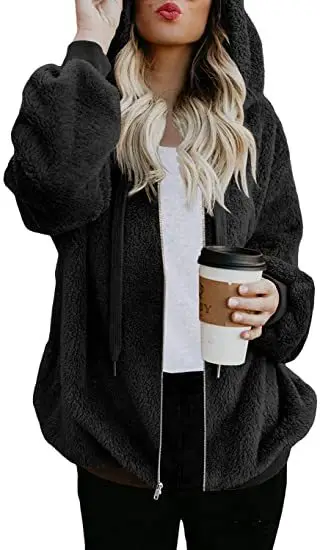 Women's 2020 Plush Hooded Sweater Brown - Image 6