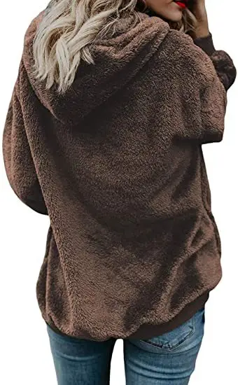Women's 2020 Plush Hooded Sweater Brown - Image 7
