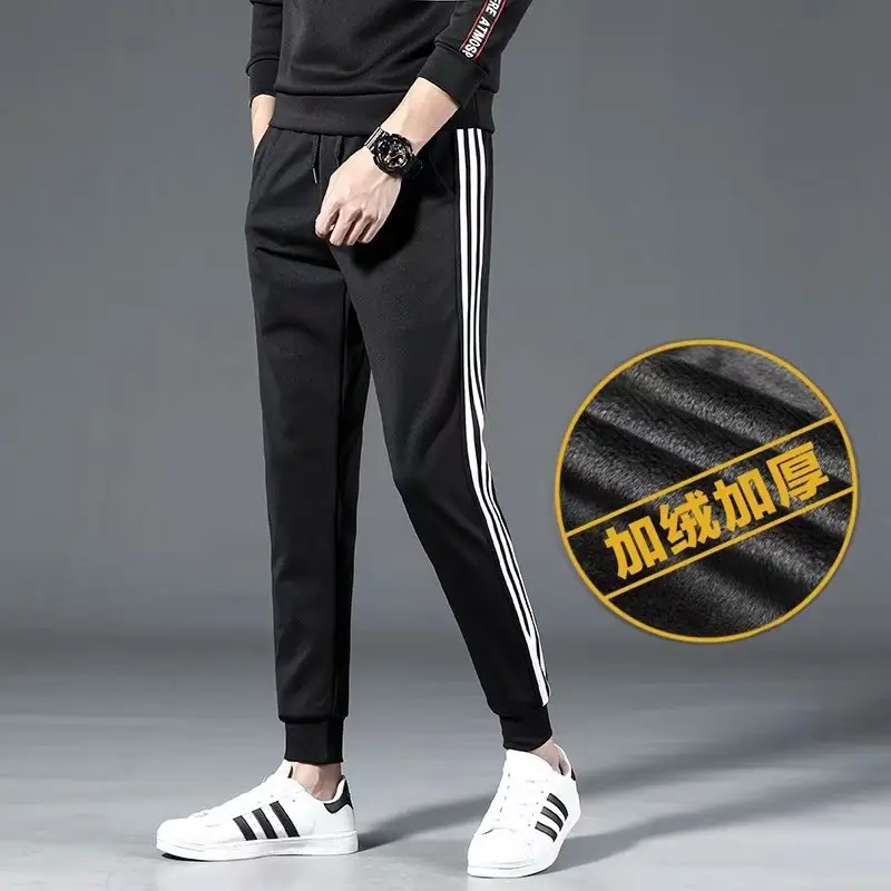 Men's Fleece Lined Slim Fit Trousers Black White - Image 4