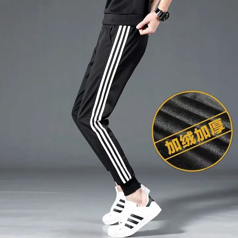 Men's Fleece Lined Slim Fit Trousers Black White - Image 6
