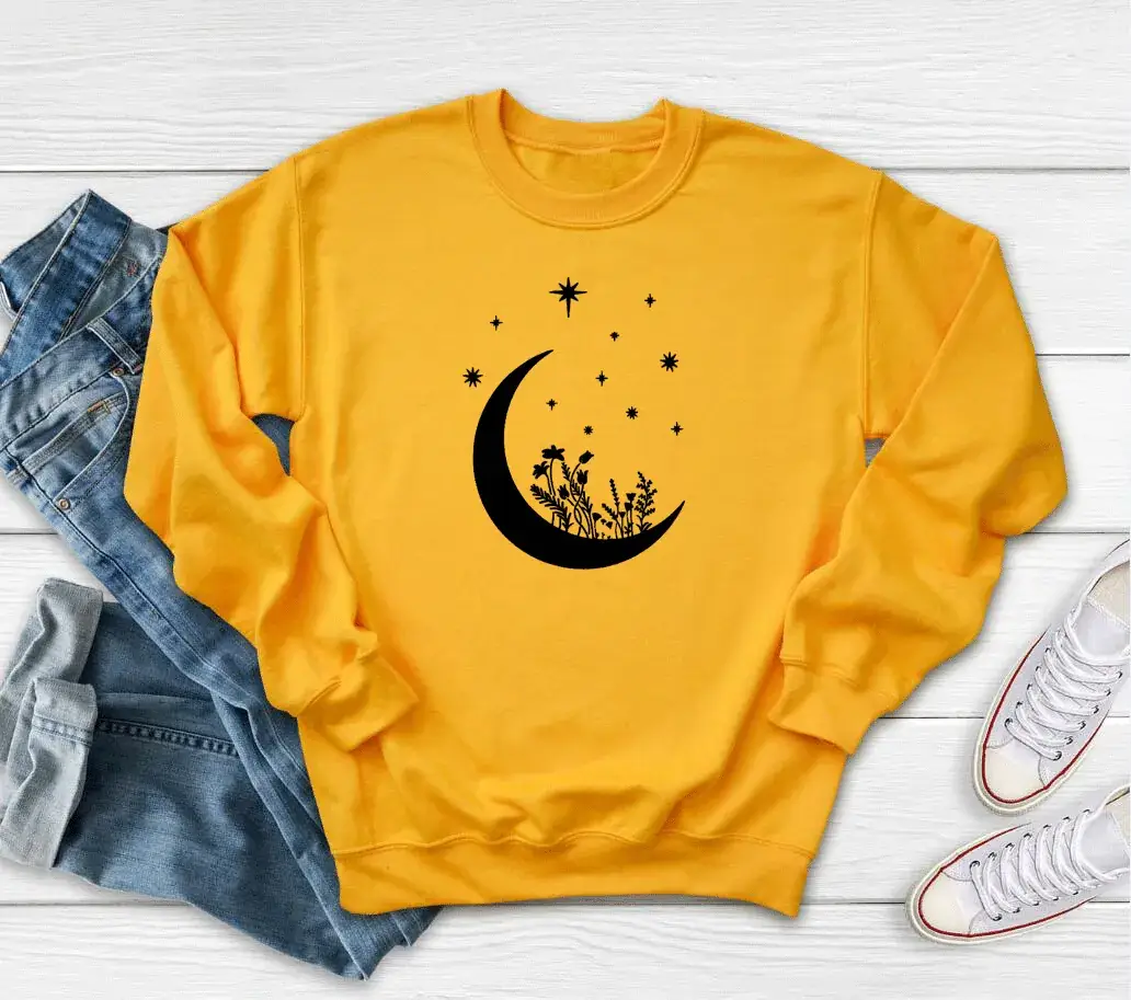 Moon & Star Print Grey Sweatshirt for Women - Image 3