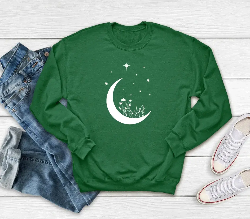 Moon & Star Print Grey Sweatshirt for Women - Image 5