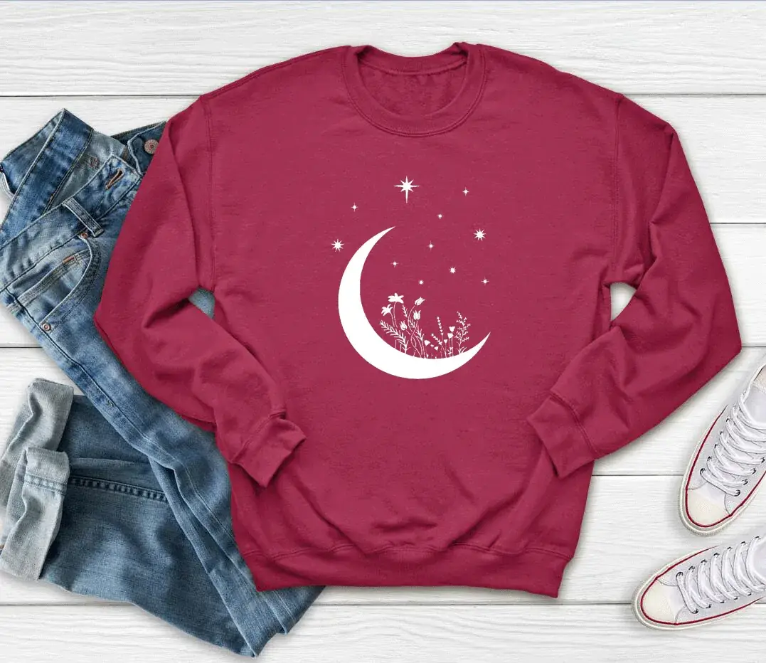 Moon & Star Print Grey Sweatshirt for Women - Image 7