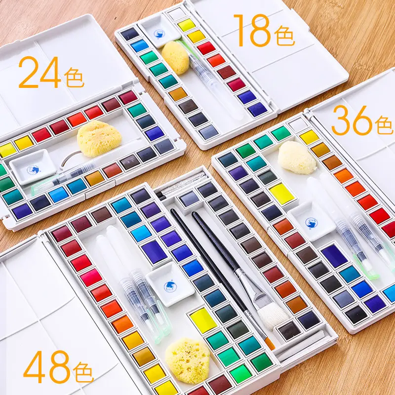 Marley 24-Color Solid Watercolor Set 48 Colors 36 Colors Beginner Students Hand-Painted Portable Solid Paint Pigment Block