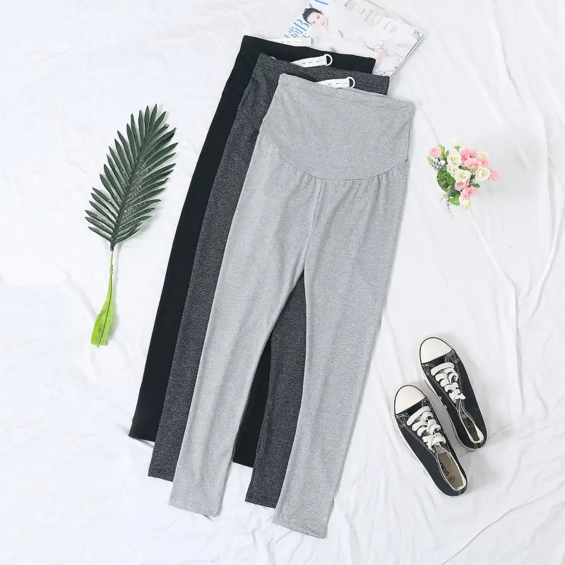 Maternity Belly Support Pants Black Grey Adjustable Leggings - Image 4