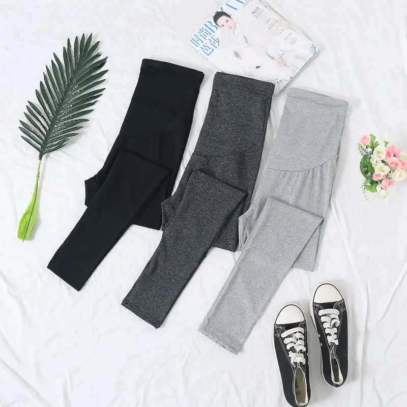 Maternity Belly Support Pants Black Grey Adjustable Leggings — feature 3