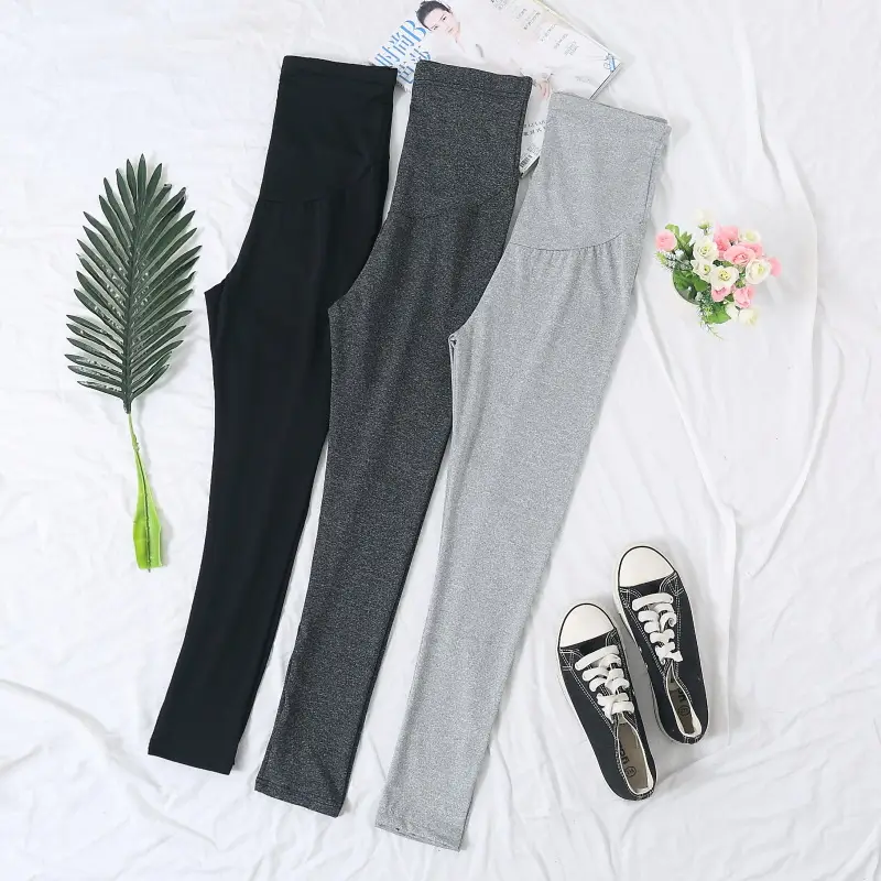 Maternity Belly Support Pants Black Grey Adjustable Leggings — feature 4