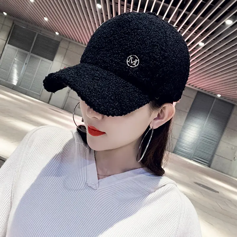 Women Korean Style Joker Cap Lamb Wool Warm Baseball Cap