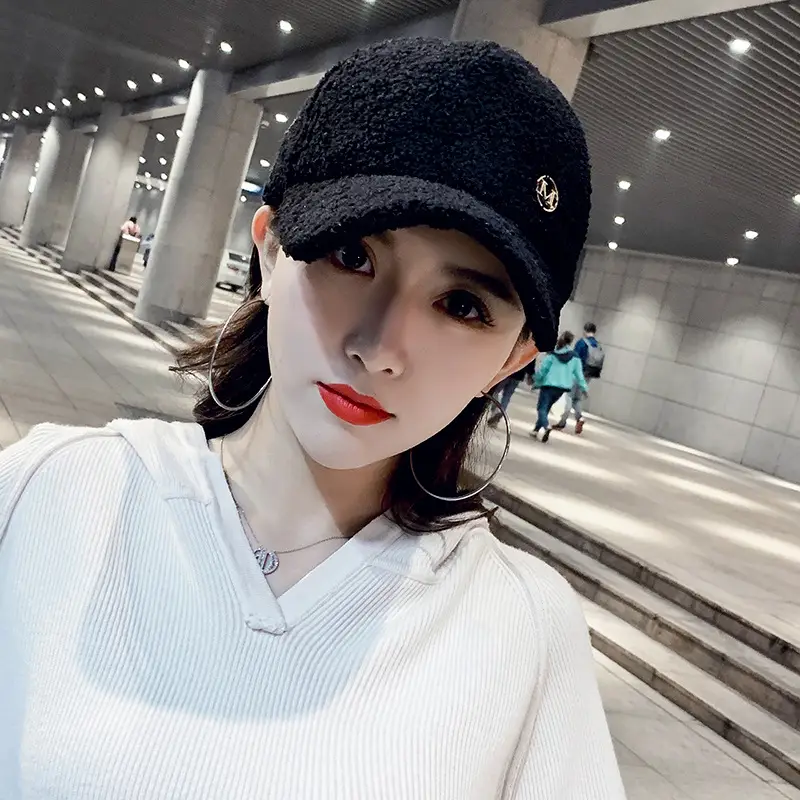 Women Korean Style Joker Cap Lamb Wool Warm Baseball Cap