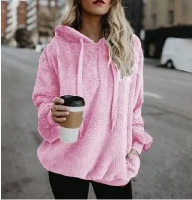 Women's Long Sleeve Hooded Sweater Jacket Maroon Solid Color — feature 11