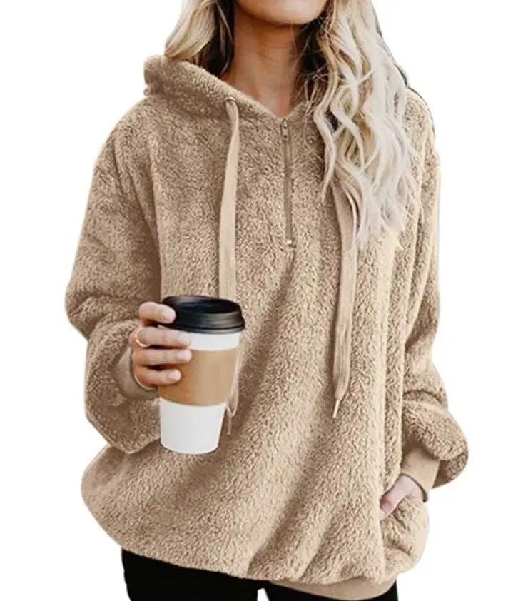 Women's Long Sleeve Hooded Sweater Jacket Maroon Solid Color — feature 12