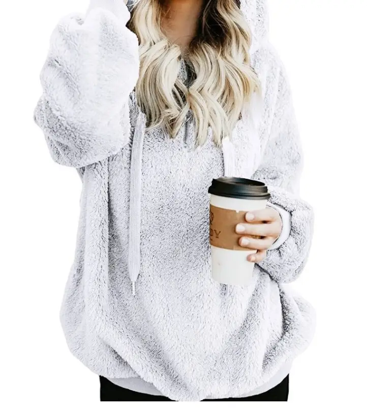 Women's Long Sleeve Hooded Sweater Jacket Maroon Solid Color — feature 13