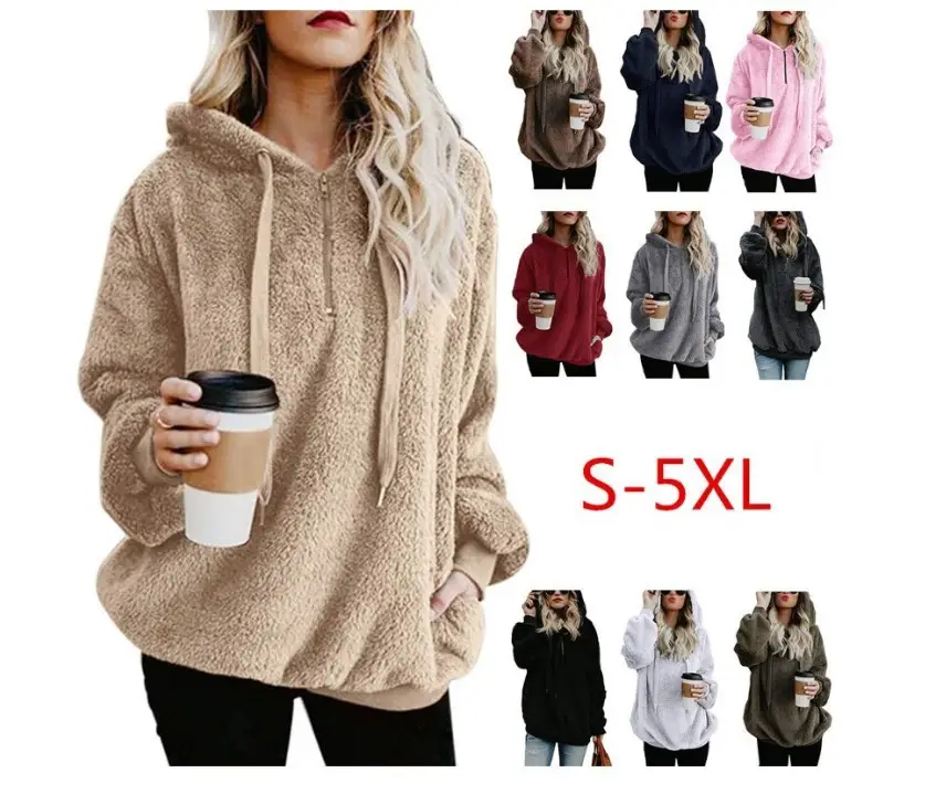 Women's Long Sleeve Hooded Sweater Jacket Maroon Solid Color — feature 2
