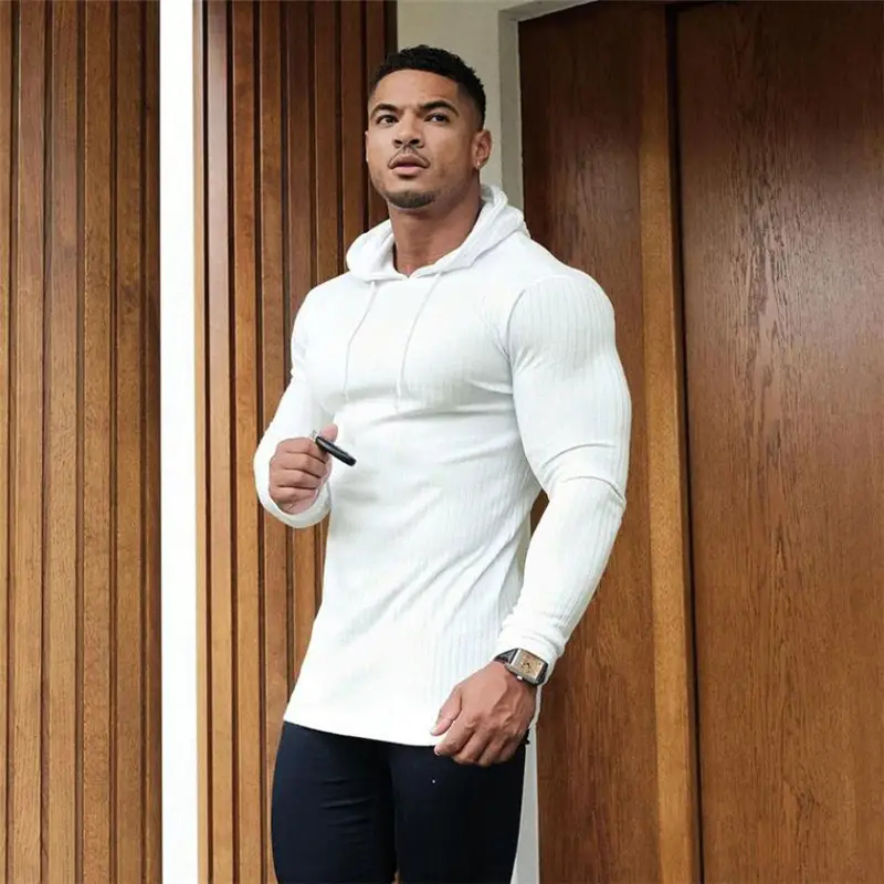 Men's Black Knitted Hoodie Sweatshirt Long Sleeve Winter Training Base - Image 4
