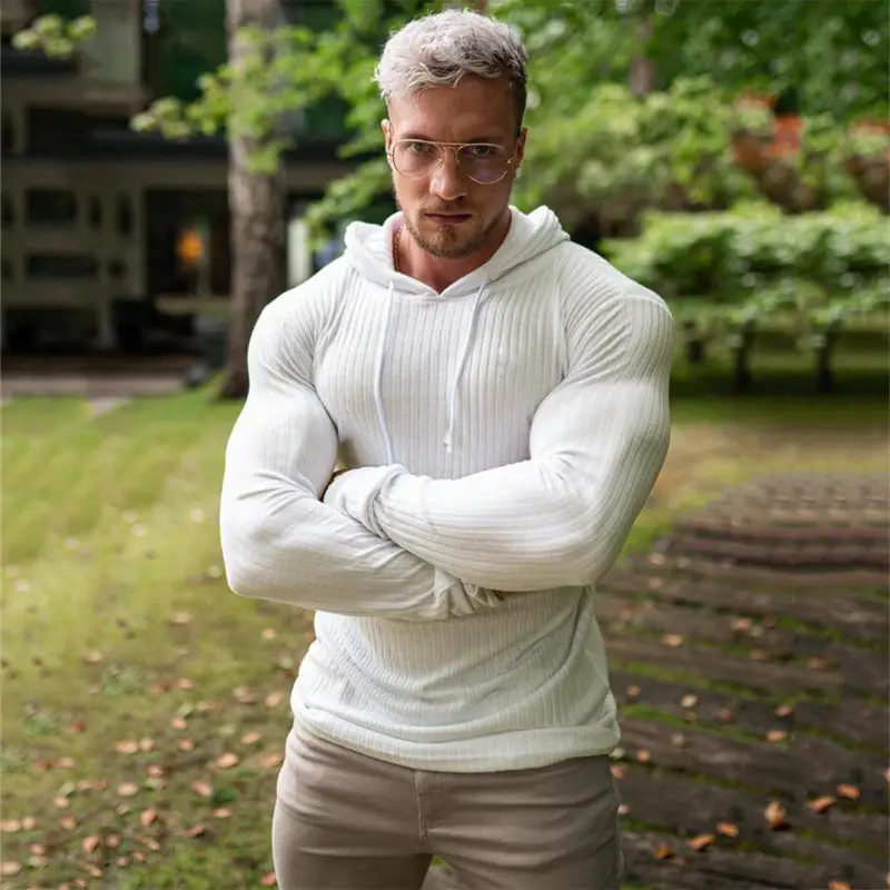 Men's Black Knitted Hoodie Sweatshirt Long Sleeve Winter Training Base - Image 5