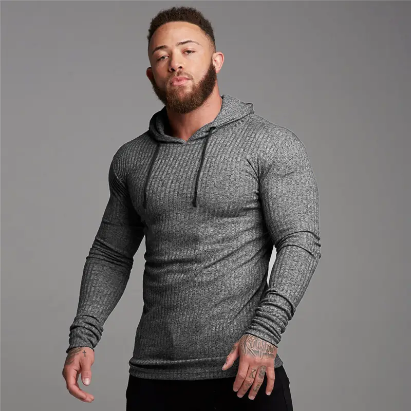 Men's Black Knitted Hoodie Sweatshirt Long Sleeve Winter Training Base - Image 7