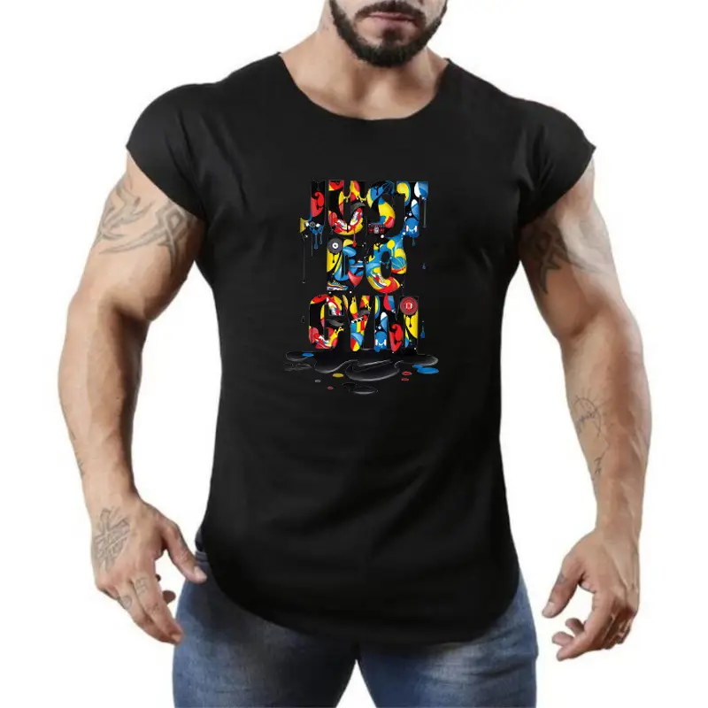Men Cotton Explosive Wall Graphic T-Shirt Blue