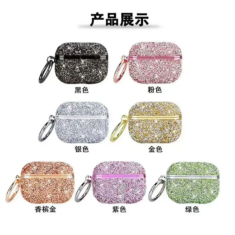 Black Rhinestone Airpods Case with Keychain - Image 9