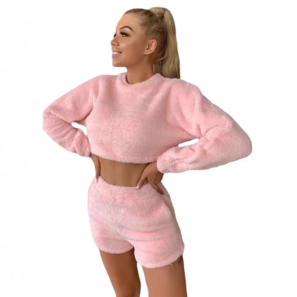 Coral Fleece Cross-Border Shorts Set Purple - Image 12