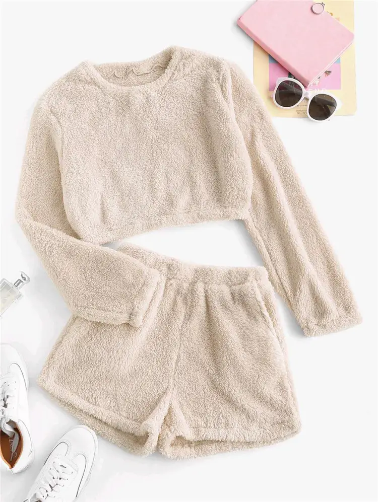 Coral Fleece Cross-Border Shorts Set Purple - Image 5