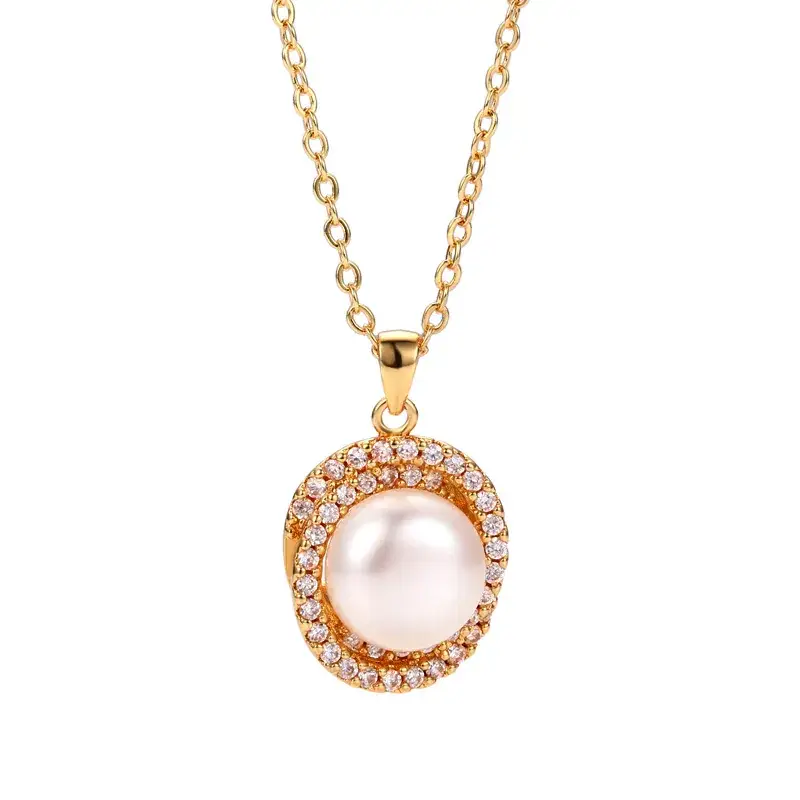 Gold Pearl Zircon Pendant Necklace for Women - Image 9