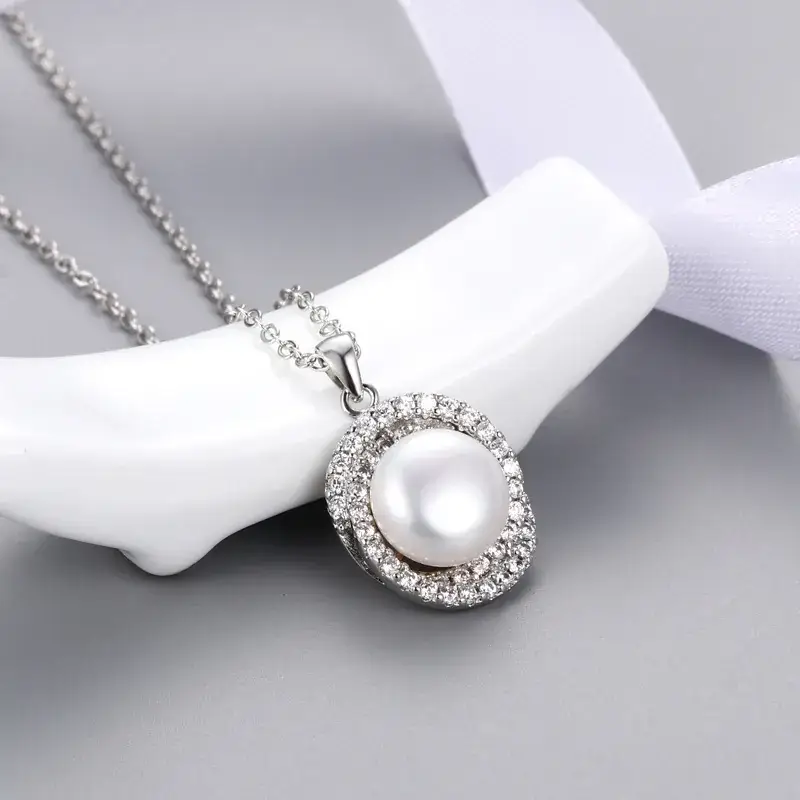 Gold Pearl Zircon Pendant Necklace for Women - Image 3