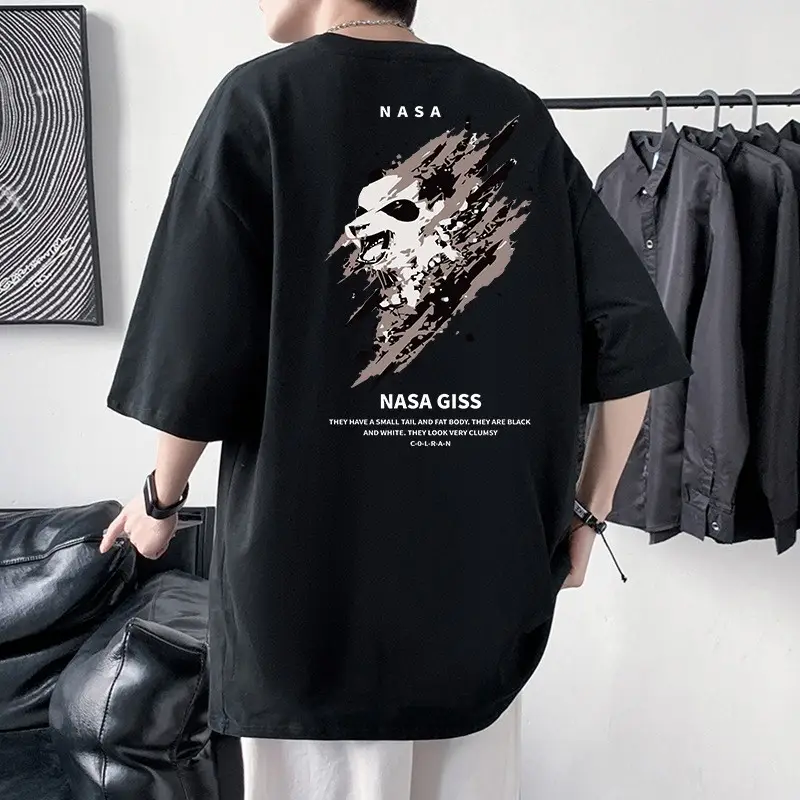 NASA GISS Men Heavy Cotton T-Shirt Off-Shoulder - Image 2