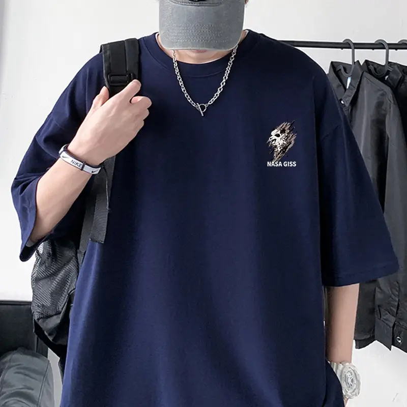 NASA GISS Men Heavy Cotton T-Shirt Off-Shoulder - Image 3