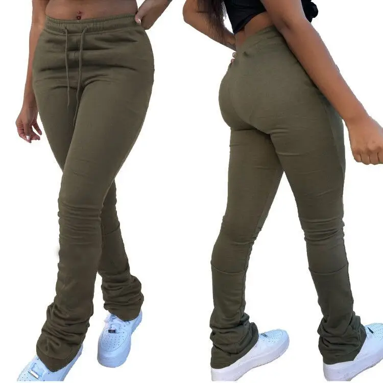 Women's Drawstring Leggings Olive Green Warm Fit
