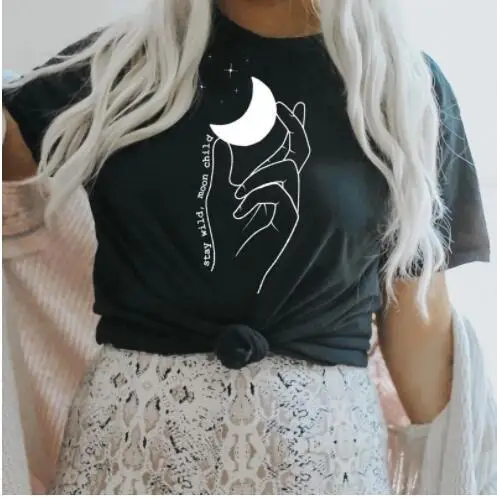 Women Yellow Moon Hand Design T-Shirt - Image 2