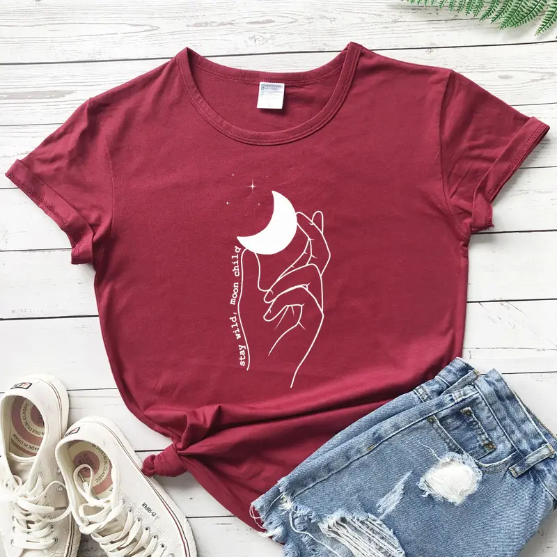 Women Yellow Moon Hand Design T-Shirt - Image 10