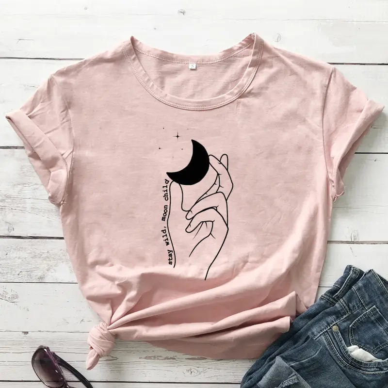 Women Yellow Moon Hand Design T-Shirt - Image 11