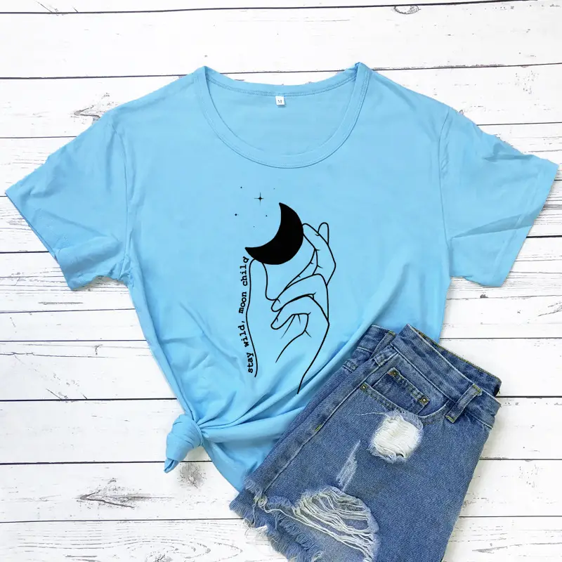 Women Yellow Moon Hand Design T-Shirt - Image 12