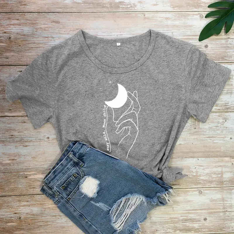 Women Yellow Moon Hand Design T-Shirt - Image 14