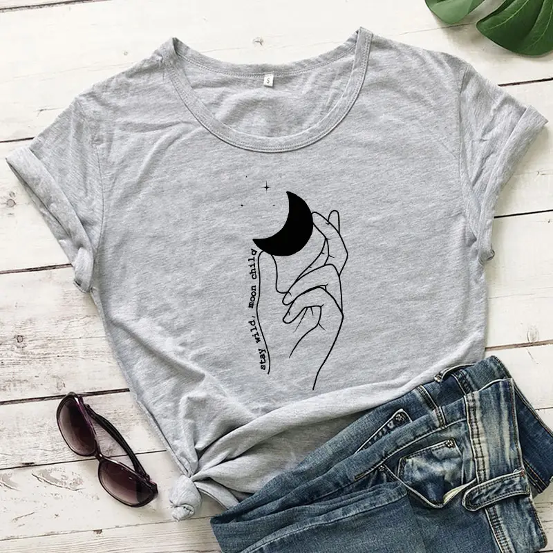 Women Yellow Moon Hand Design T-Shirt - Image 3