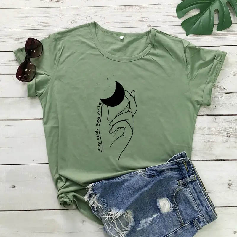 Women Yellow Moon Hand Design T-Shirt - Image 4