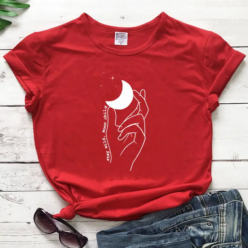 Women Yellow Moon Hand Design T-Shirt - Image 6