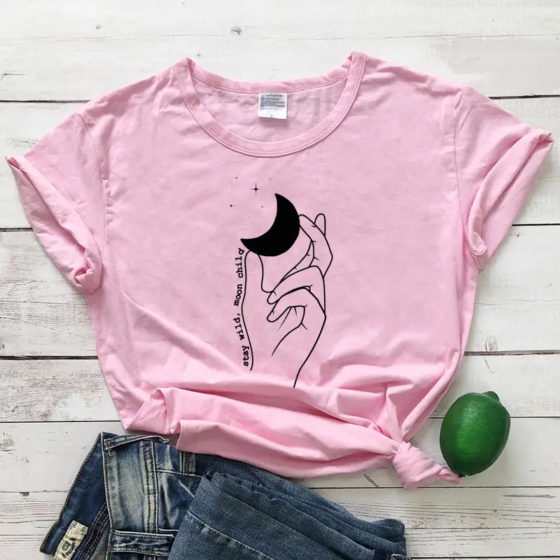 Women Yellow Moon Hand Design T-Shirt - Image 7